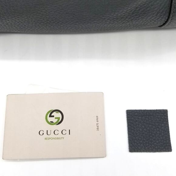 GUCCI Gray Leather Tote Large Bamboo Goldtone Double Strap - Picture 15 of 16